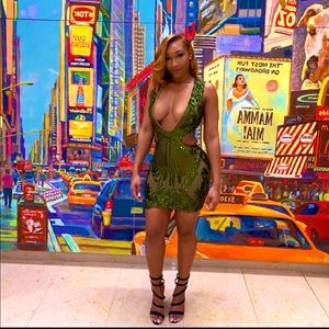 Deep V Green Bodycon Dress